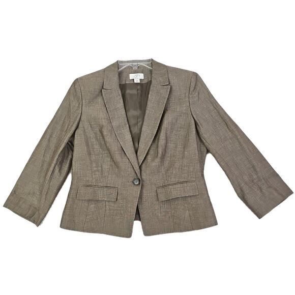 Ann Taylor LOFT~Woman Size 10Petite~ Light Brown Linen Blend Blazer Jacket Lined - Picture 1 of 14